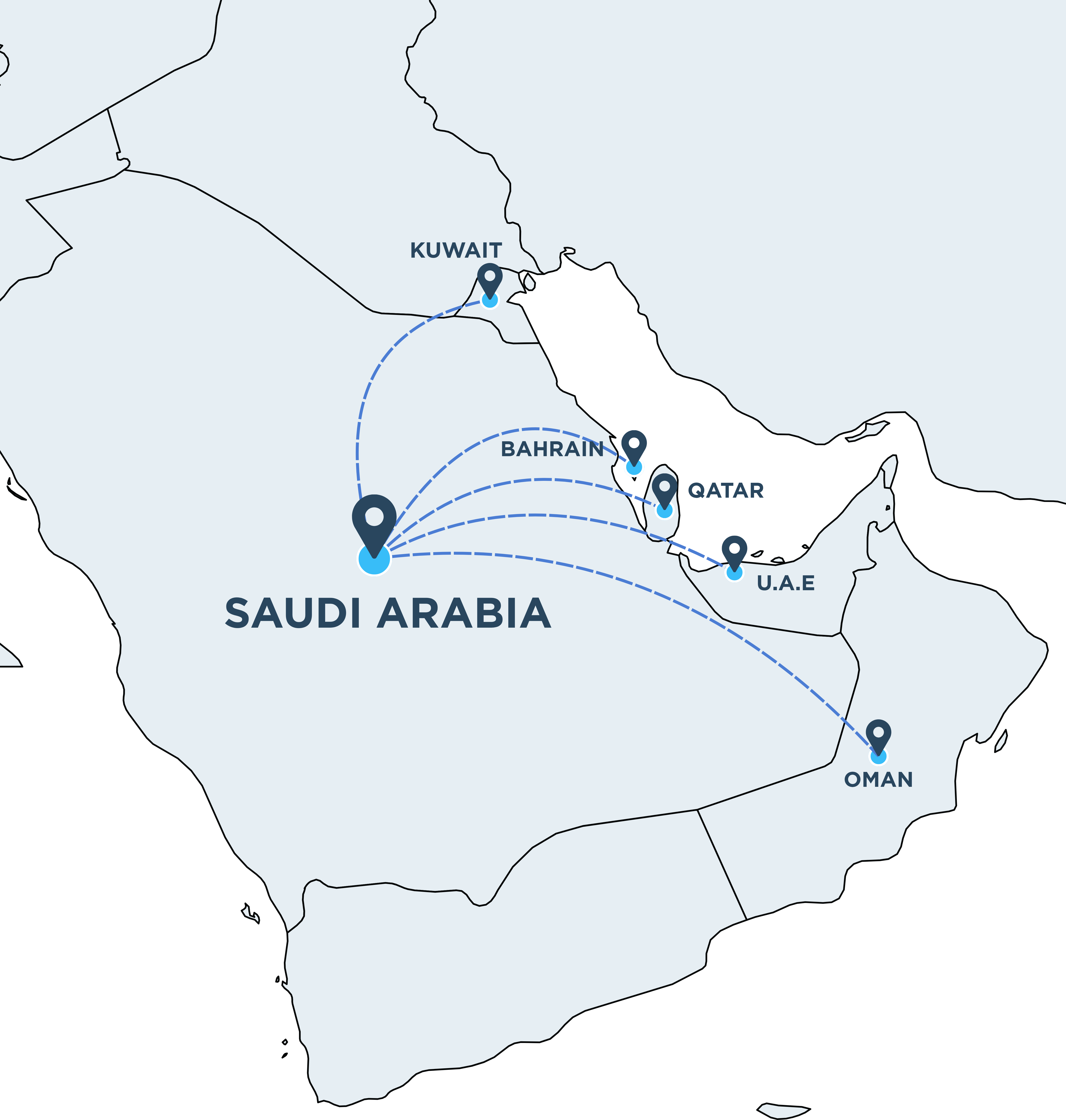 GCC transport coverage map from Saudi Arabia